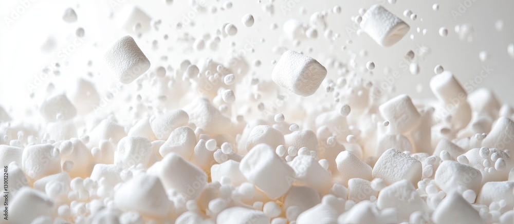 Poster fluffy white marshmallows scattered against a bright white background create a whimsical atmosphere 