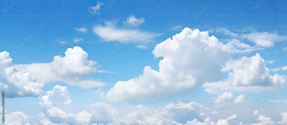 Fototapete vibrant blue sky with soft fluffy white clouds spread across the top half, offering generous copy sp