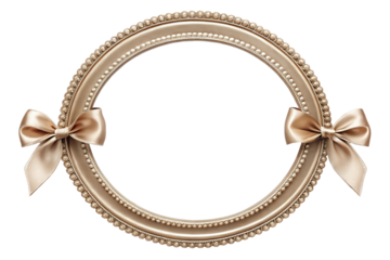 Elegant Oval Frame with Satin Ribbon on transparent background 