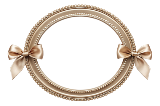 Elegant Oval Frame with Satin Ribbon on transparent background 