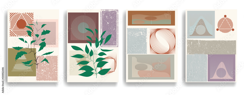 Poster modern artistic posters set with various design elements . grunge textured shapes in art style . wal