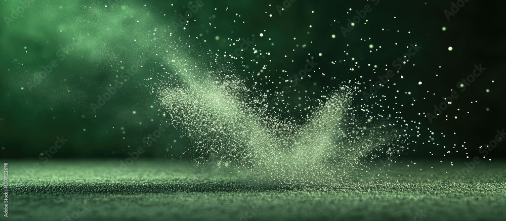 Fototapete vivid stop motion of industrial dust particles in mid-air against a deep green backdrop highlights d