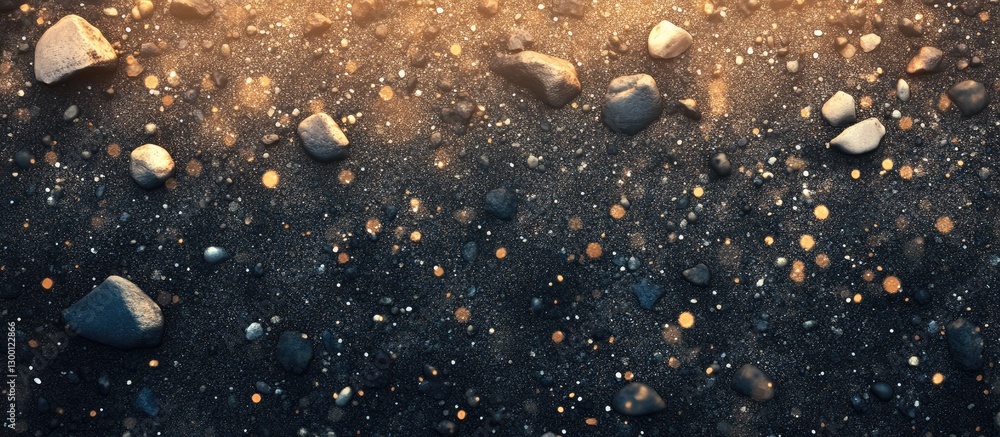 Fototapete glimmering pebbles in warm sunlight create vivid contrasts against dark sandy background with dynami