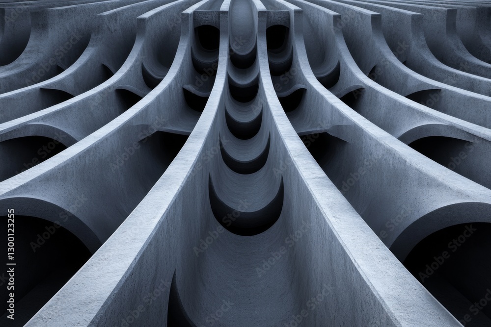 Poster intricate architectural design showcasing curving patterns in a modern concrete structure