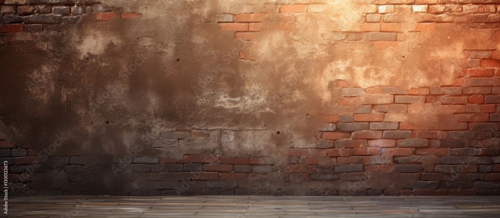 Poster grunge background featuring a sunlit red brick wall with warm earthy tones and texture, providing am