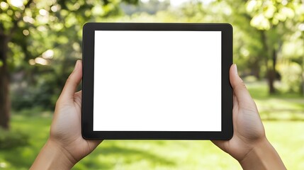 Mock up close-up holding tablet with blank tablet