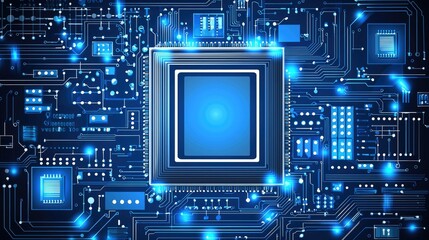 Fototapeta premium Central Processing Unit glowing; Circuit board background; Technology; Digital future