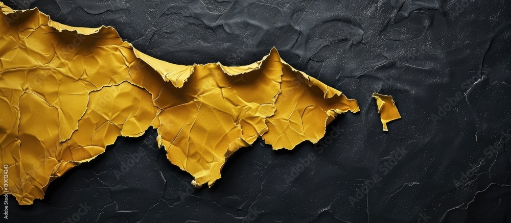 Poster tattered yellow paper scrap on a textured black background positioned at the top creating an elegant