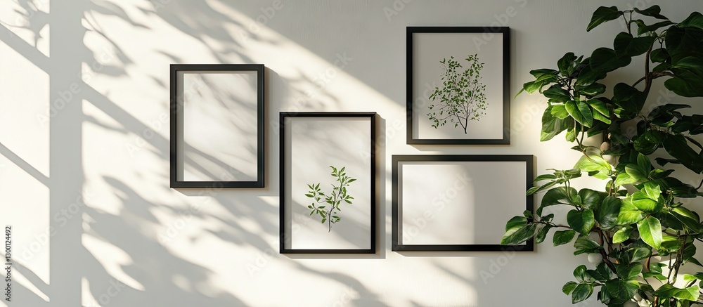 Leinwandbilder elegant minimalist frame mockup featuring four empty black frames on a white wall with soft shadows 