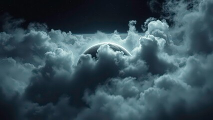 Obraz premium A Dark Planet with Starry Glow and Nebula Clouds Set Against the Endless Night Sky