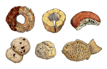 お菓子セット(ドーナッツ、バウムクーヘン、どら焼き、クッキー、シュークリーム、鯛焼き)