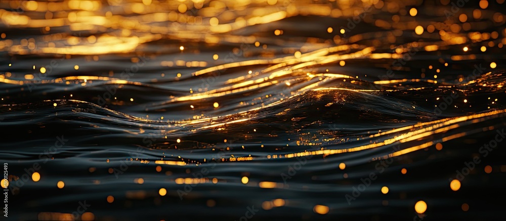 Poster golden waves shimmer on a dark background, creating elegant ripples and striking contrasts with scat