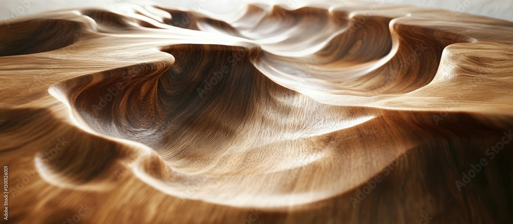 Poster elegant wooden surface showcasing intricate wave-like patterns with smooth, flowing curves in warm b