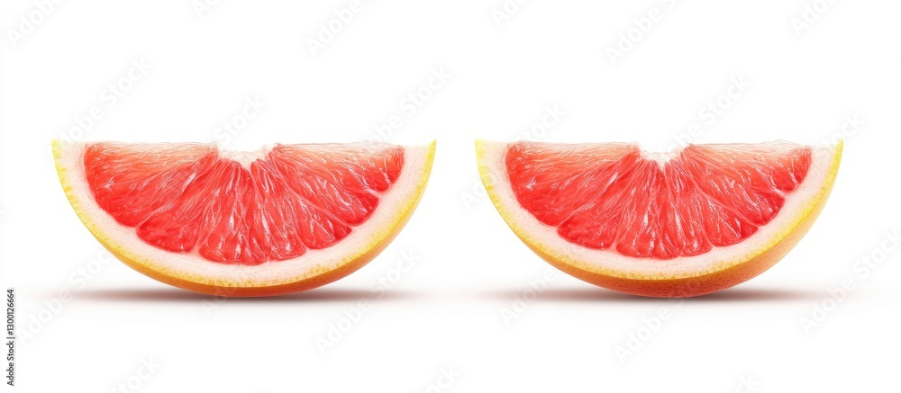 Poster ripe grapefruit slices with vibrant pink flesh and yellow rind on a clean white background providing