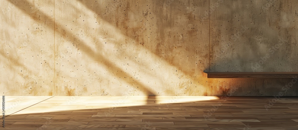 Aufkleber neutral plywood backdrop with warm wooden floor, soft shadows creating depth, ideal for copy space a