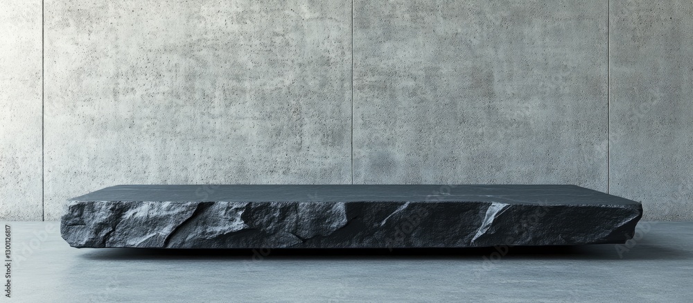 Fototapete sleek black stone slab on a minimalist concrete background showcasing sharp edges and smooth surface