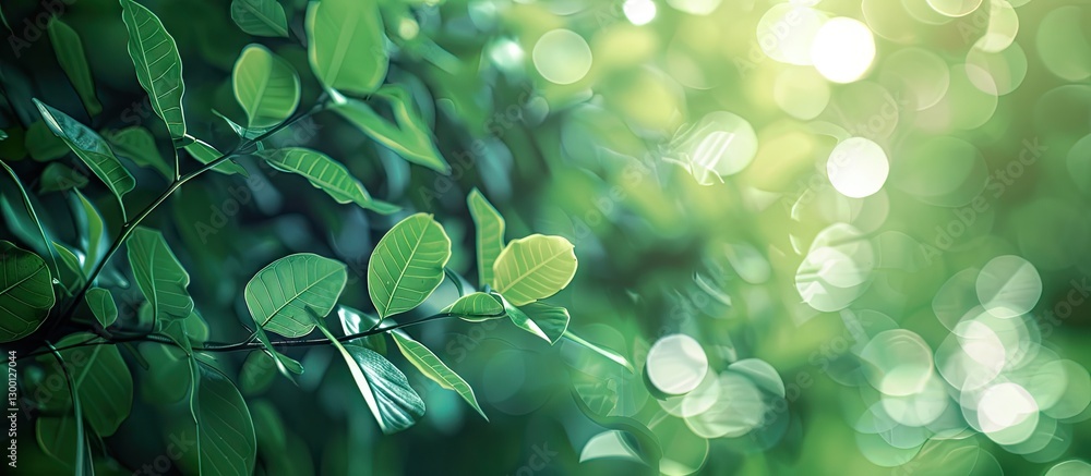Fototapete lush green leaves softly blurred in the background with selective focus creating ample copy space il