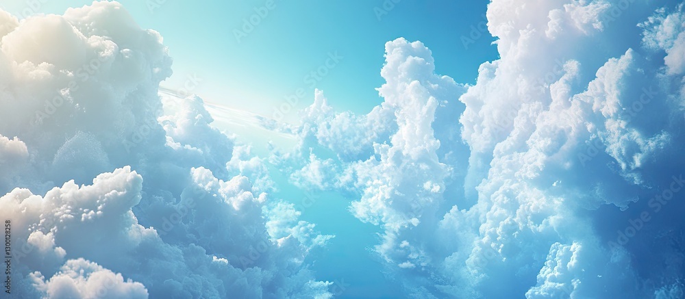 Aufkleber Serene fluffy white clouds in a bright blue sky with a gradient of azure hues creating a tranquil and peaceful atmospheric scene