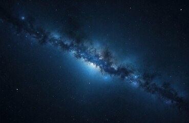 Fototapeta premium Dark blue space background with shiny light spot. Starry nebula in night sky. Cosmos texture, gradient scene. Universe, cosmic backdrop. Astronomy, science, peaceful nature environment.