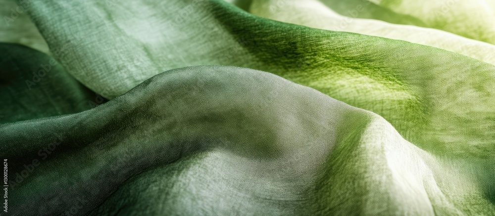 Poster textured green gradient fabric waves with a crushed appearance creating depth and richness in a soft