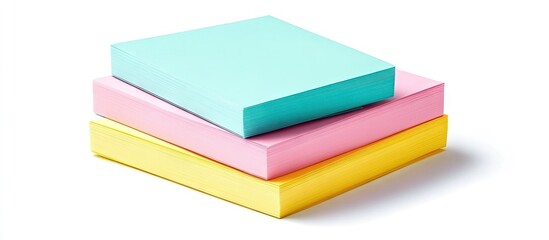 Colorful square sheets of paper stacked in pastel shades of blue pink and yellow on a white background ideal for origami and creative projects