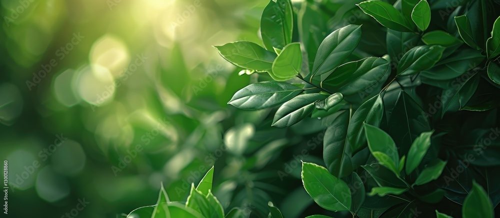 Poster lush green foliage softly blurred in the background with bright highlights creating an ideal tranqui