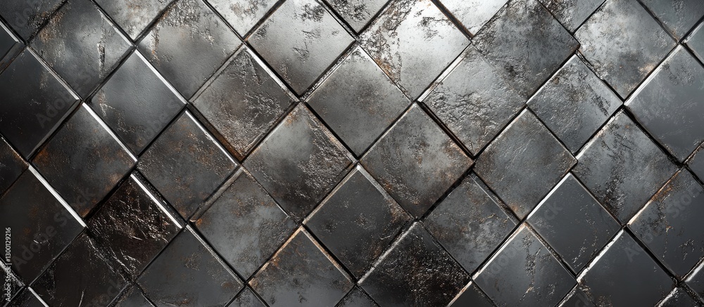 Poster textured silver stone tiles with intricate diamond patterns arranged in a diagonal layout create an 