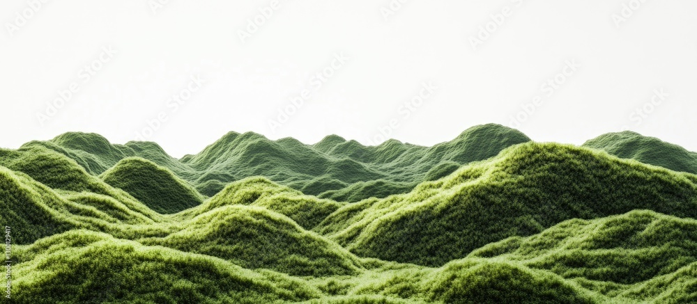 Poster lush green rolling hills create a serene landscape against a bright white background highlighting th