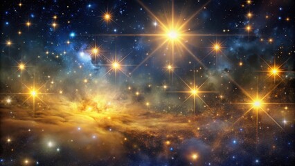 Fototapeta premium Cosmic Night Sky with Twinkling Stars and Golden Glow, nebula, universe, nebula, universe,space, dark blue