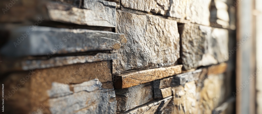 Poster rustic chic stone wall texture featuring warm browns and cool grays with layered stones creating a s