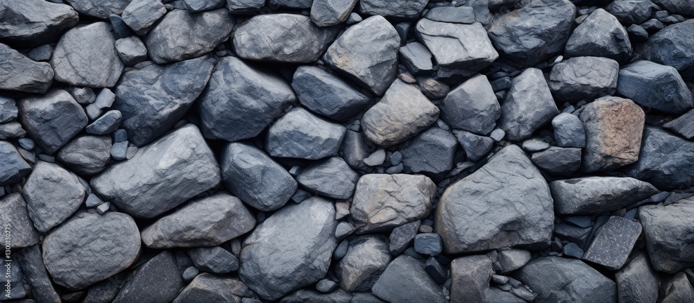 Poster Detailed close-up of irregular grey stones in various sizes and shapes arranged in a flat, textured pattern perfect for backgrounds or design elements.