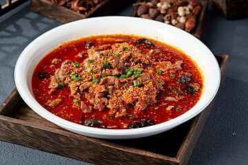 Sichuan delicious spicy red oil boiled beef