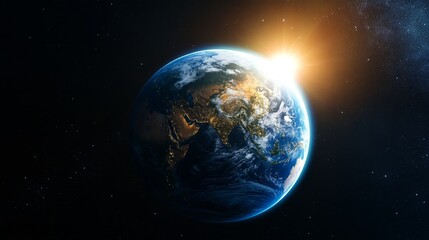 Obraz premium Earth view from space sunlit planet visual art outer space aerial perspective cosmic beauty