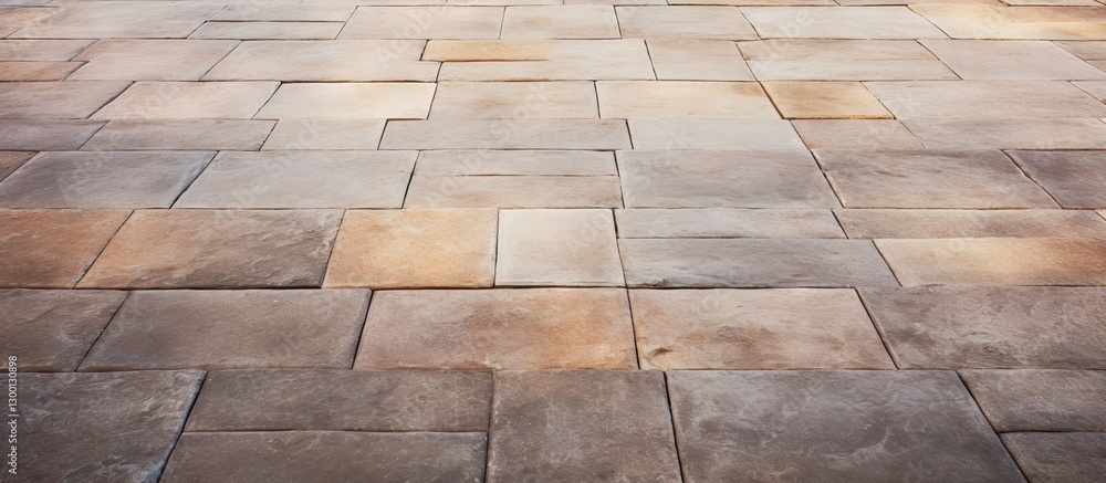 Leinwandbilder Abstract textured paving slabs in warm earthy tones arranged in a grid layout against a soft blurred background providing ample copy space.