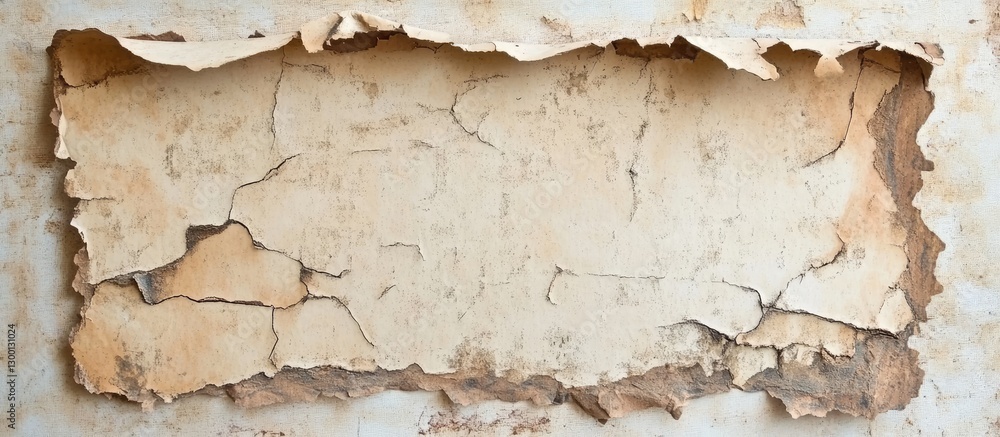 Aufkleber Old weathered beige torn cardboard with distressed rough edges, showcasing cracks and scrapes, ideal for textured backgrounds or collages.