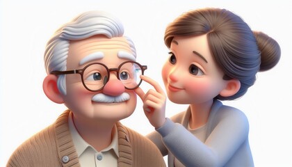 Heartwarming moment between granddaughter and grandfather home setting animation joyful connection