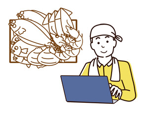 漁業の男性ネット販売をする、販路拡大