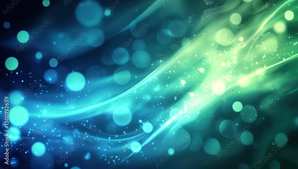 Aufkleber abstract swirls of luminous green and blue light with sparkling bokeh effects creating a serene and 