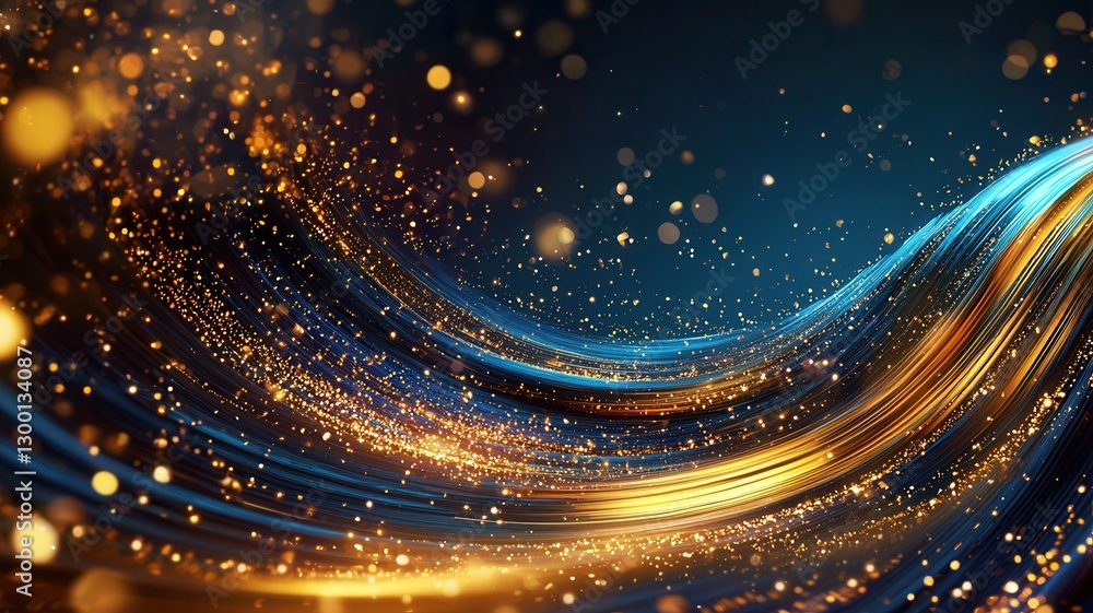 Aufkleber golden particles shimmering are elegantly flowing on abstract black waves, creating a luxurious and 
