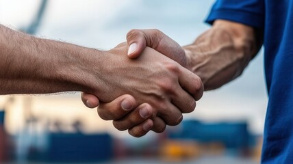 Businessmen sealing deal with firm Handshaking, golden sunset illuminating professional collaboration and mutual trust background