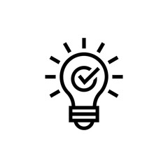 Bulb checkmark black like quick tip line icon. Bulb icon expert, genius, idea, innovation, lamp, light bulb, mark, creative, positive, simplicity, smart, solution, strategy, think, tick, choice.