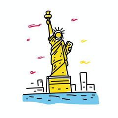 Statue of Liberty illustration in an doodle inca cartoon style. Simple minimalist drawing of Statue of Liberty