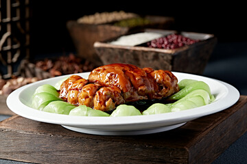 Braised pork elbow with vegetable sauce