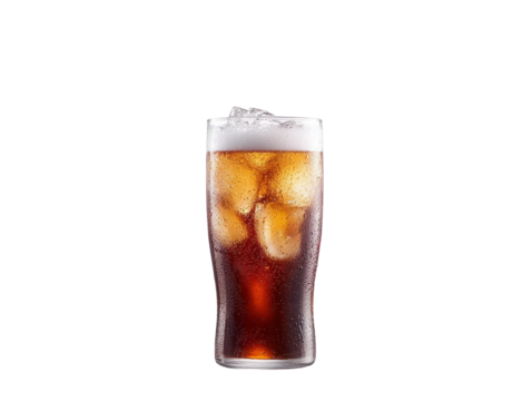 Cold beverages including cola with ice and a brown beer in isolated glasses offer liquid refreshment