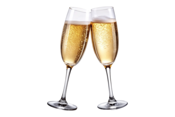 two glasses of champagne isolated on transparent background