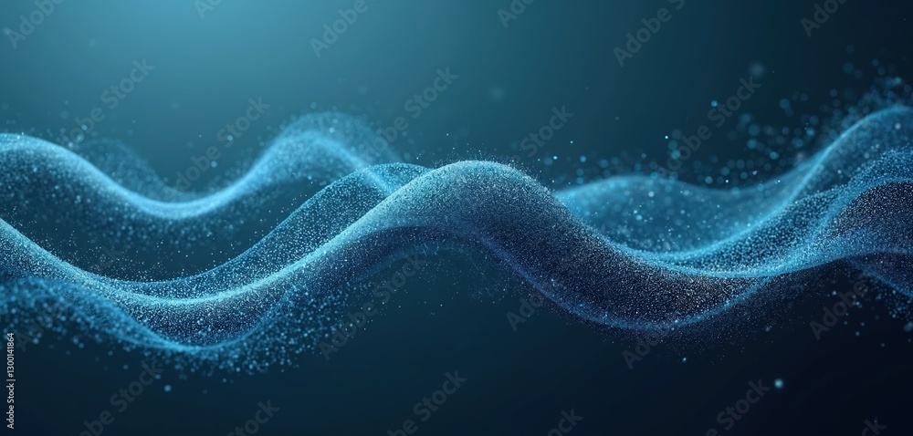 Poster abstract blue wave background. dynamic mesh of glowing particles. big data tech visualization. futur
