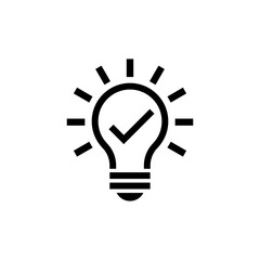 Bulb checkmark black like quick tip line icon. Bulb icon expert, genius, idea, innovation, lamp, light bulb, mark, creative, positive, simplicity, smart, solution, strategy, think, tick, choice.
