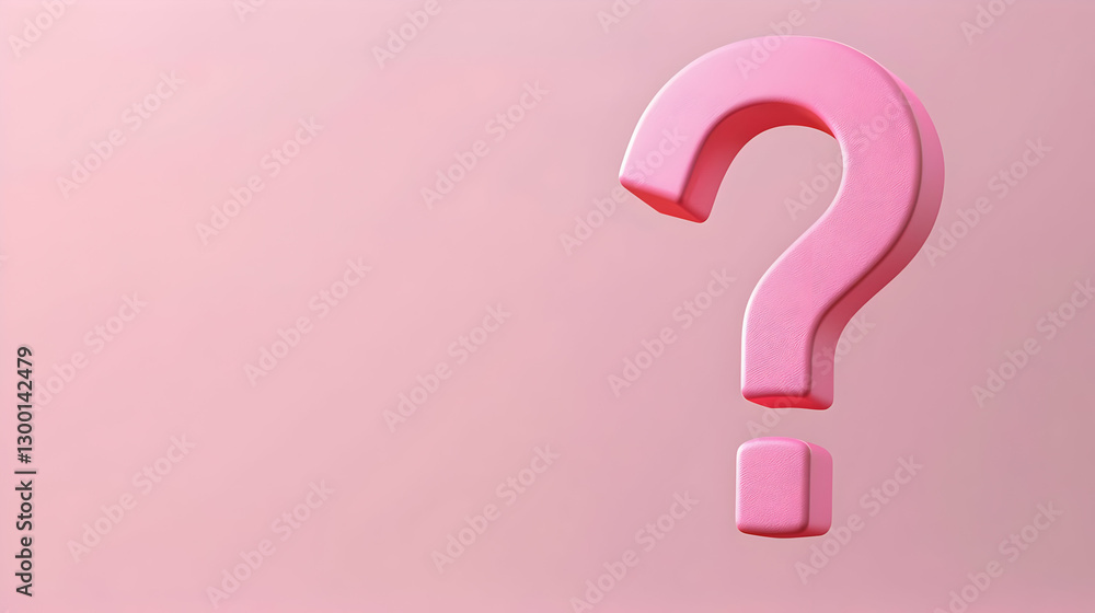 Poster pink question mark symbol on soft pink background in studio render