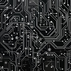 Digital Circuit Board Network: White Lines on Black.
