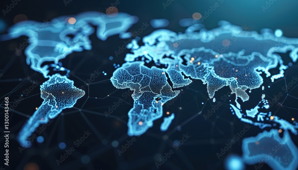 Poster world map consists of blue lines and dots. global network connection system visualization. earth con